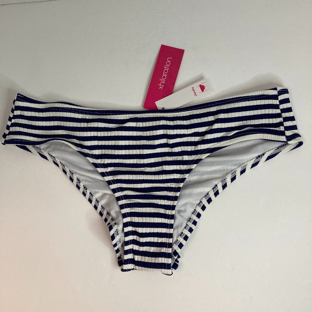 xhilaration Bathing Swim Suit Bottoms Navy and Milk Stripes Cheeky Shirred Back